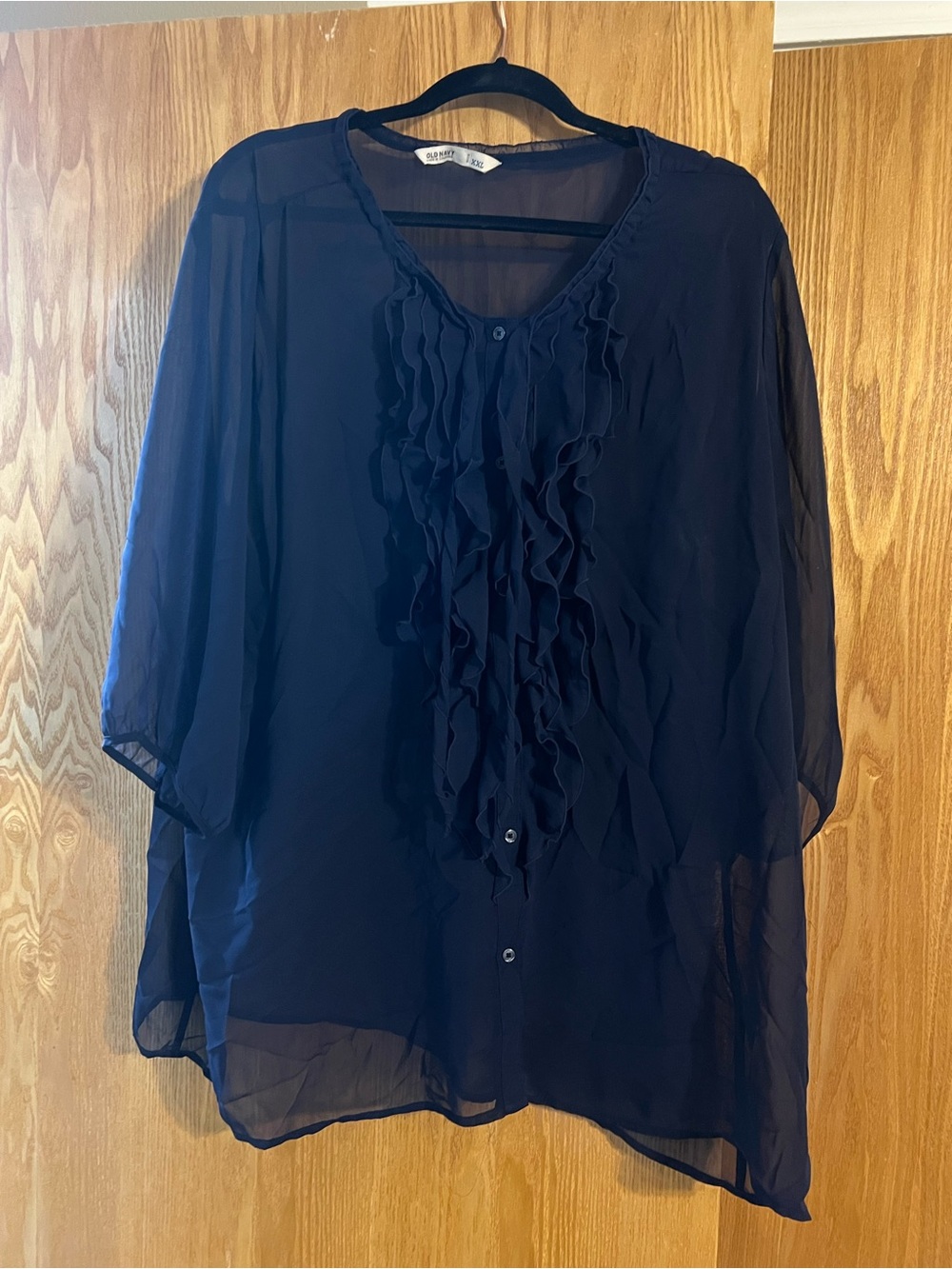 Old Navy Navy Ruffle-Front Sheer Button Blouse